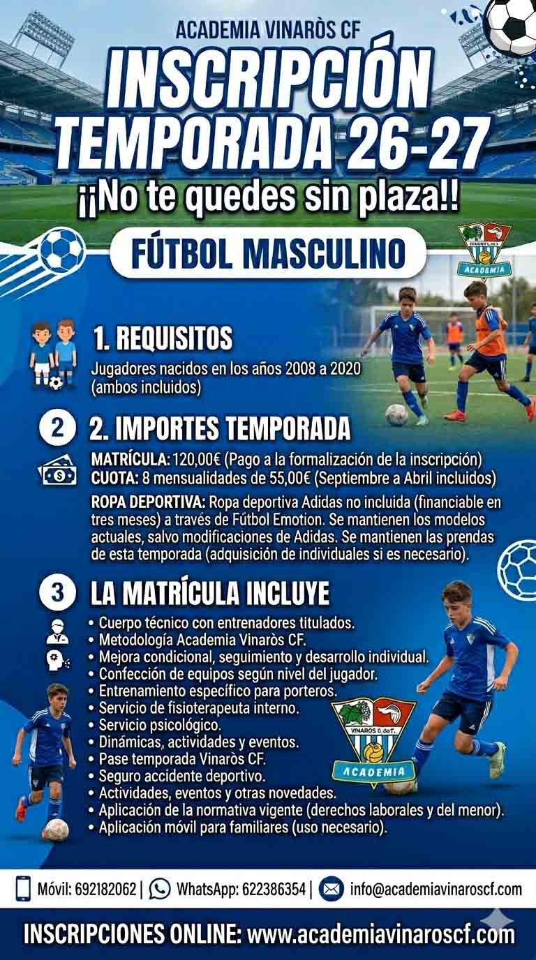 Inscripciones fútbol masculino Academia Vinaròs C.F.